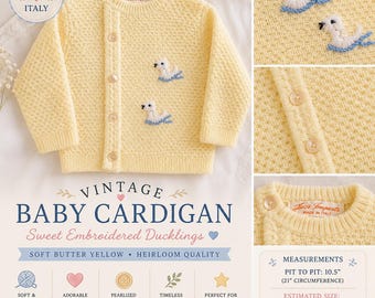 Vintage Made in Italy Baby Cardigan Butter Yellow Duckling Sweater