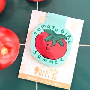 Tomato Girl Summer Magnetic Bookmark | Double Sided Farmers Market Themed Stationary Book Lovers & Readers Gift, Italian Page Marker