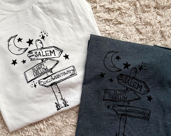 Witch Way Halloween Sign T Shirt | Salem Sleepy Hollow Halloween Town Sign, Spooky Season Apparel, Halloween Top, Gift For Halloween Lovers