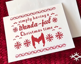 Simply Having a Wanda-ful Christmas Time Christmas Card | Holiday Season Greeting Card, Card for Superhero Lover, Witchy Christmas Card