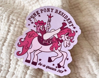 Pink Pony Resident Sticker | Girly Disco Cowgirl Water Bottle, Laptop, Notebook, Planner Sticker, Pink Cowboy Hat, Carousel Horse Decal