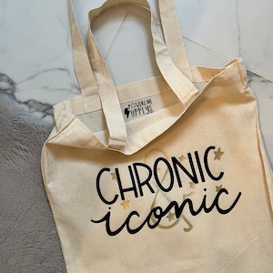 Chronic & Iconic Reusable Tote Bag | Fibromyalgia Canvas Grocery Bag, Gift for Spoonies, Invisible Illness Awareness Cotton Shopping Tote