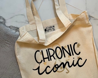 Chronic & Iconic Reusable Tote Bag | Fibromyalgia Canvas Grocery Bag, Gift for Spoonies, Invisible Illness Awareness Cotton Shopping Tote