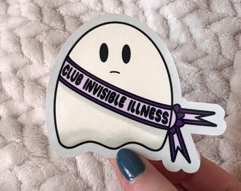 Invisible Illness Club Ghost Sticker | Water Bottle Laptop Notebook Sticker, Chronic Illness Fibromyalgia Sticker, Spoonie Illness Awareness