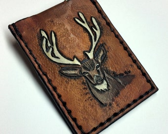 Leather Card Wallet with Mule Deer Design