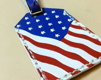 American Flag Inspired Leather Luggage Tag