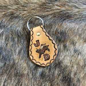 Rodeo Bull Riding Custom Leather Keychain