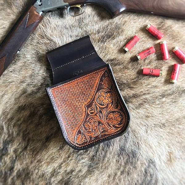 Western Floral Leather Shooting Pouch