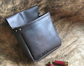 Custom Leather Brown Shooting Shell Pouch with Initials