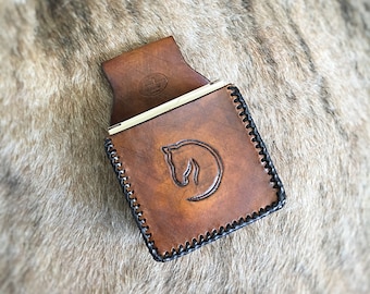 Leather Shooting Pouch for 1 box of 12 Gauge Shells - Horse Head Design