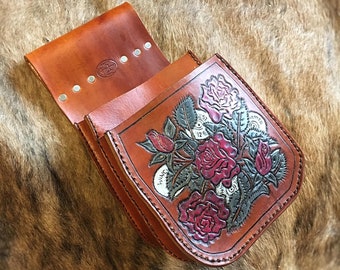 Roses and Shells Leather Shooting Pouch -  Leather Shooting Bag Handmade Shell Bag Leather Trap Womens Bag Shotgun Shell Pouch Skeet