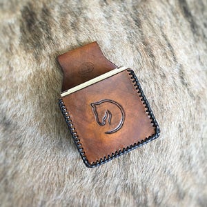 Leder-Schießbeutel für 1 Schachtel mit 12 Gauge-Muscheln - Pferdekopf-Design