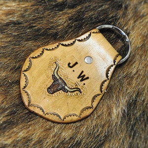 Custom Leather Bull Key Fob