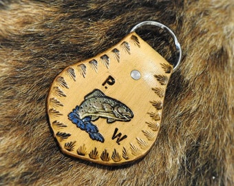 Custom Leather Trout Key Fob With Initials