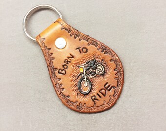 keychain leather custom gift tooled key fob him biker motorbike born chain motorcycle ride handmade