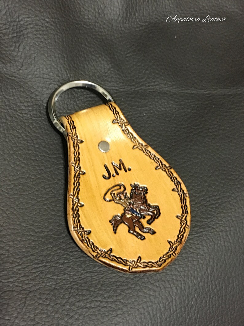 Rodeo Horse Riding Cowboy Custom Leather Keychain - Etsy