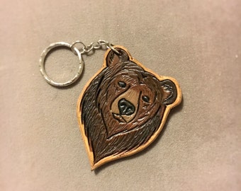 Custom Leather Tooled Black Bear Keychain