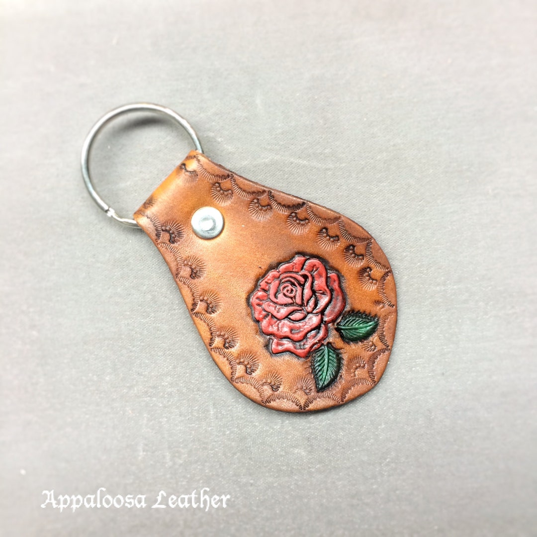 Custom Leather Red Rose Keychain - Etsy Canada