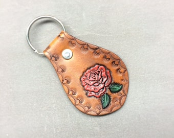 Custom Leather Red Rose Keychain