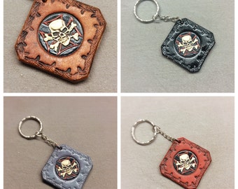 Custom Skull & Bones Maltese Cross Leather Keychain