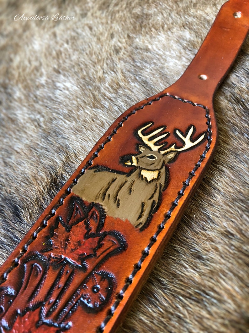 Whitetail Deer & Maple Custom Leather Gun Sling Handmade Etsy