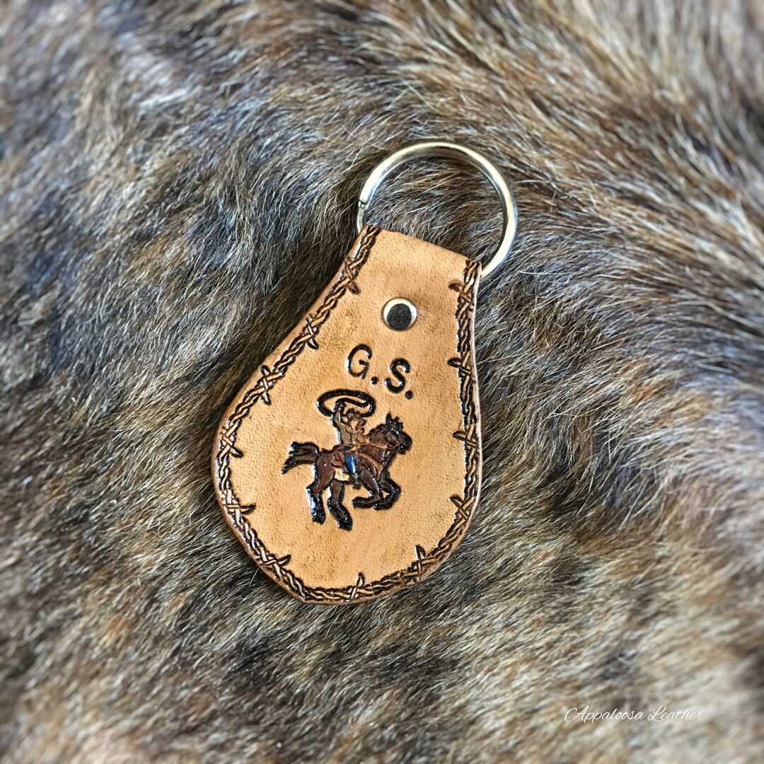 Rodeo Horse Riding Cowboy Custom Leather Keychain - Etsy