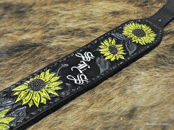 Yellow Sunflowers Custom Leather Strap With Initials - Etsy