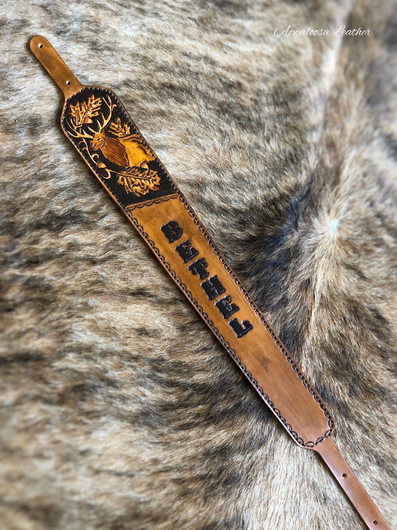 Elk Oak Leaves & Acorn Custom Leather Gun Sling Handmade | Etsy