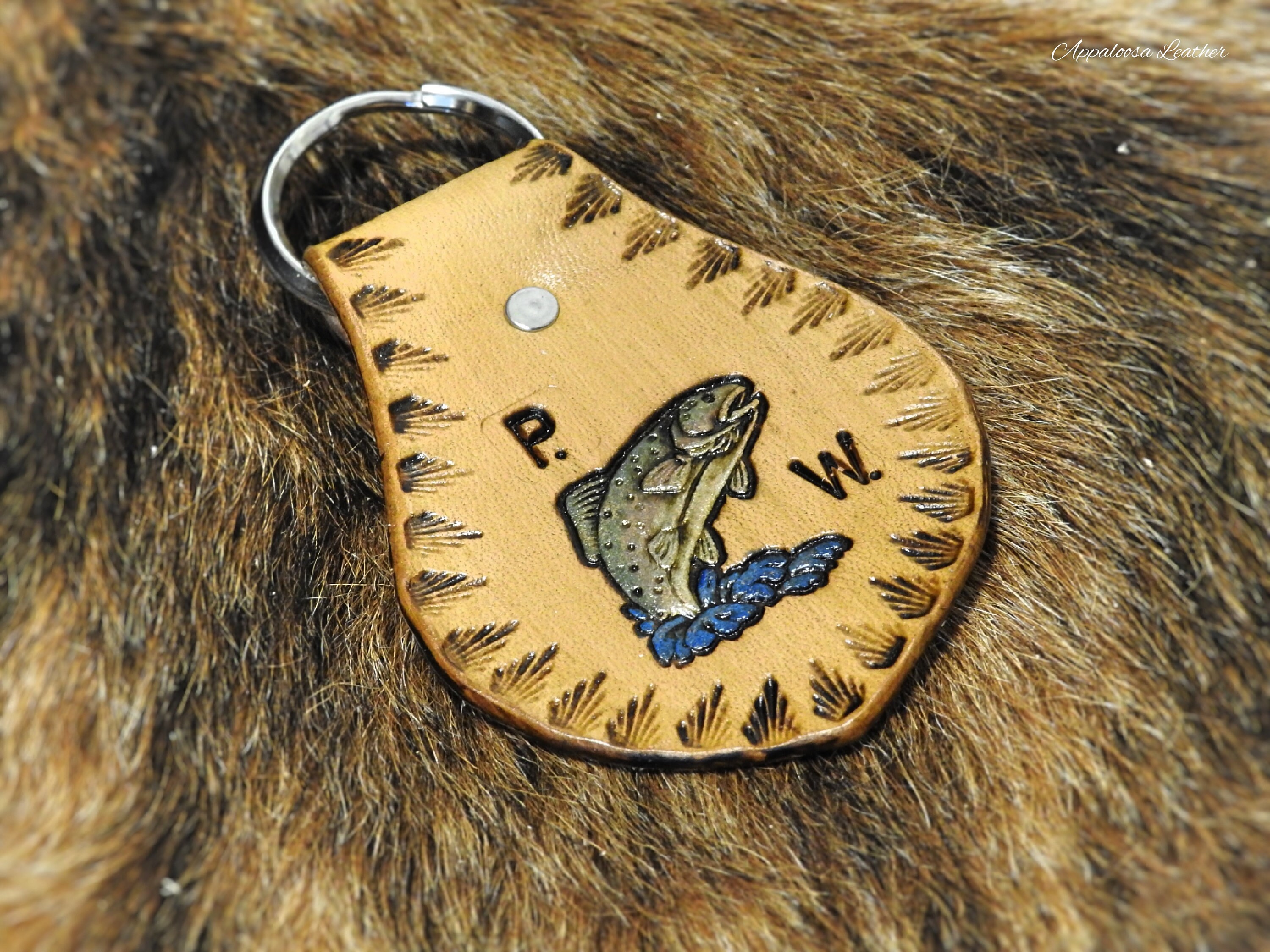 Custom Leather Tooled Trout Key Fob Custom Leather trout Etsy