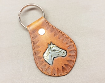 Leather Grey Horse Keychain