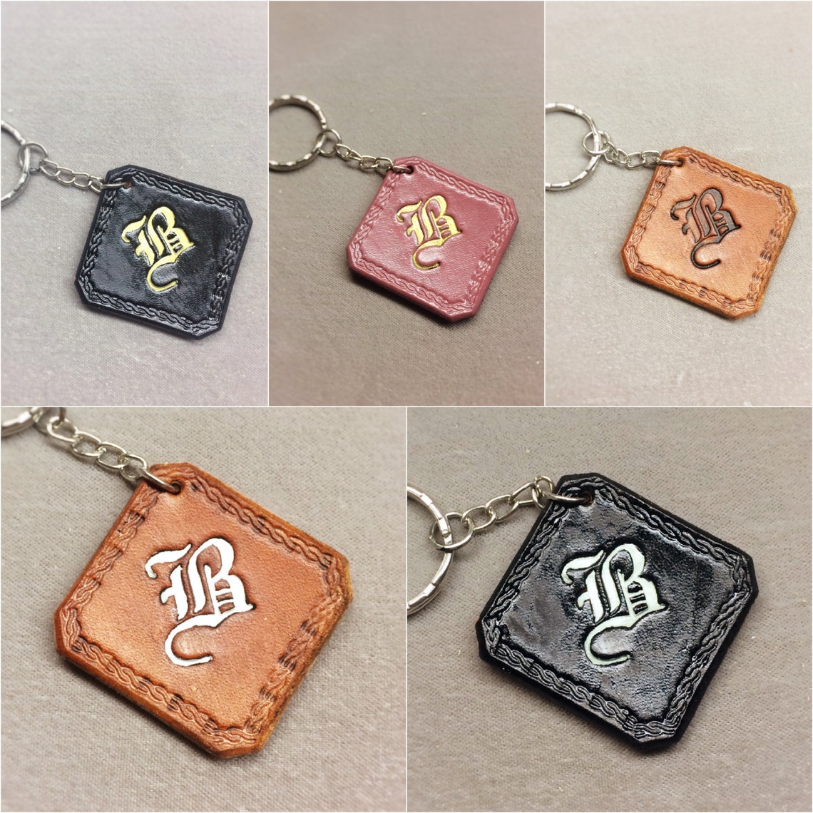 Custom Letter Initial Keychain Personalized leather Etsy