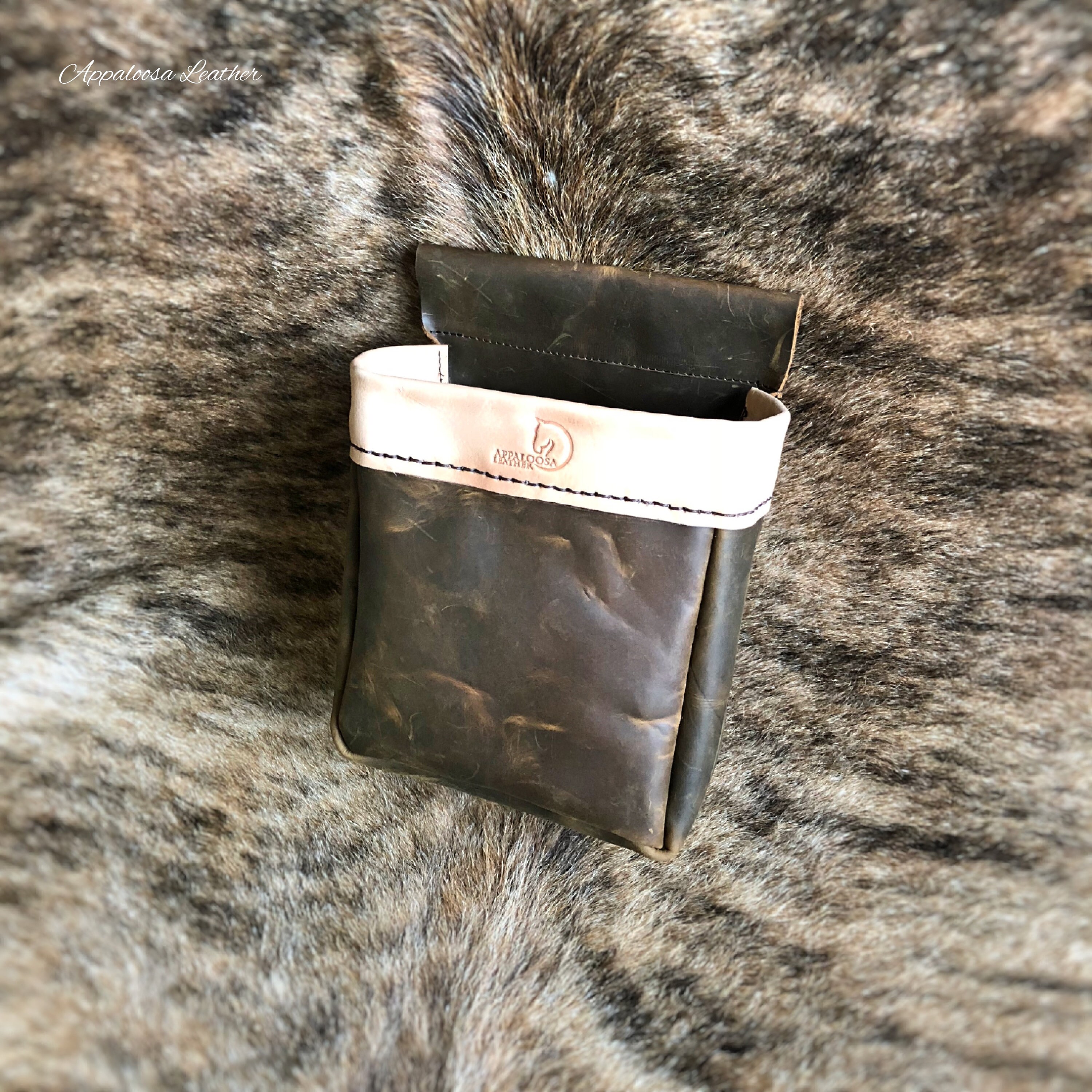 Dark Brown Leather Shooting Shell Pouch with Tan Lip