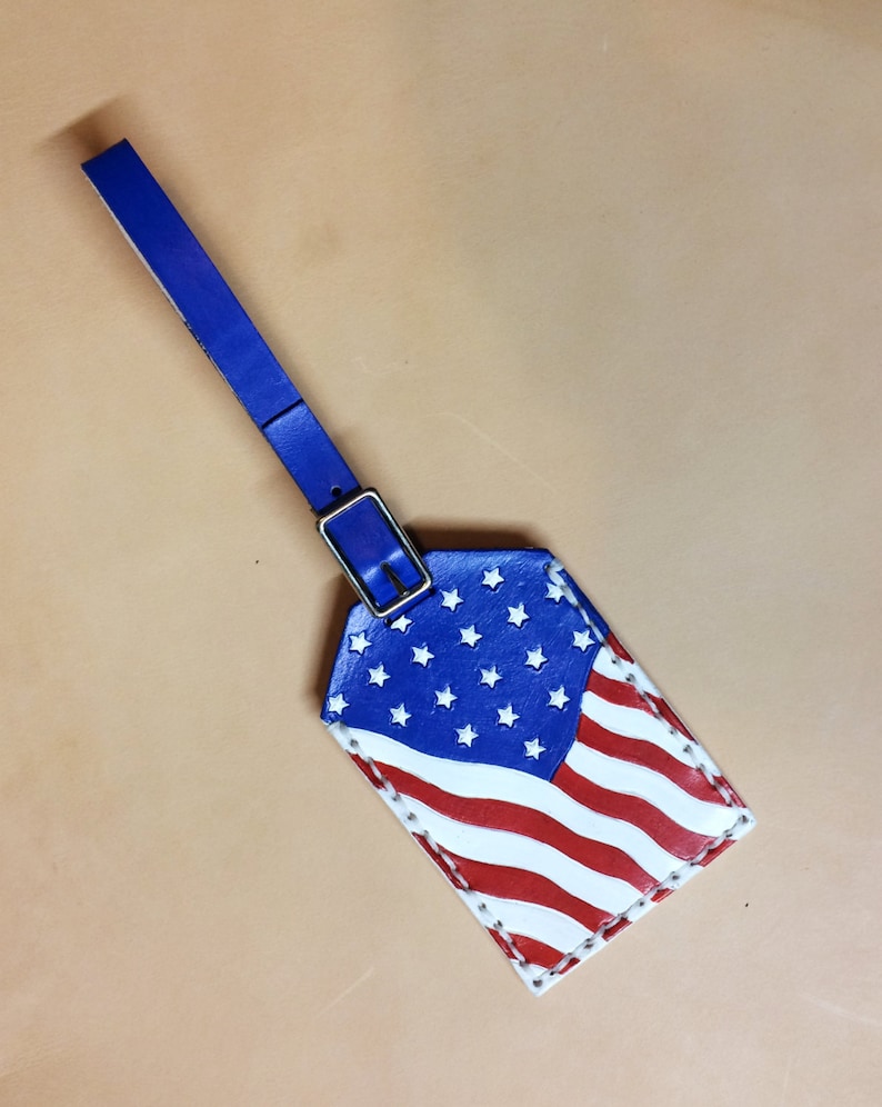 American Flag Inspired Leather Luggage Tag Etsy