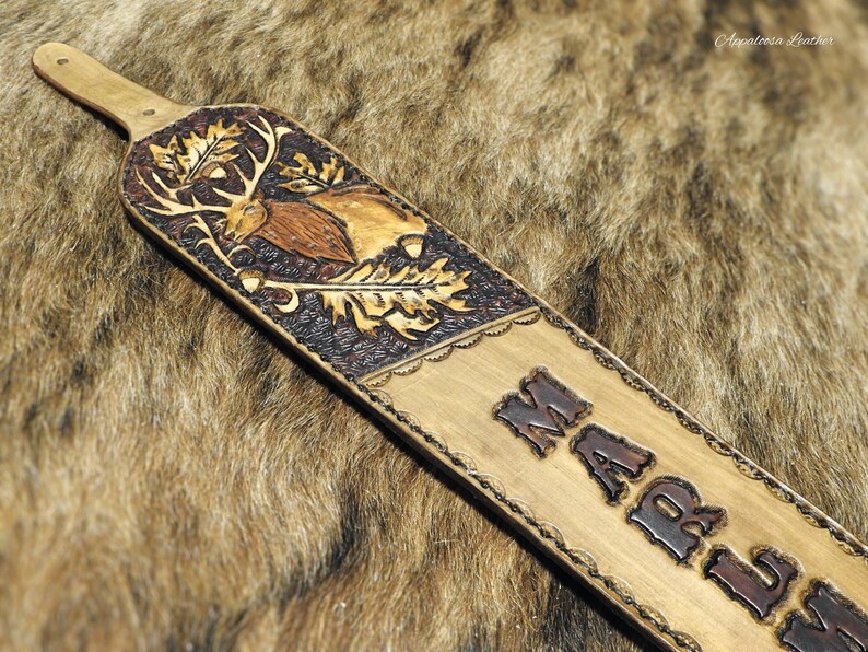 Elk Oak Leaves & Acorn Custom Leather Gun Sling Handmade Etsy