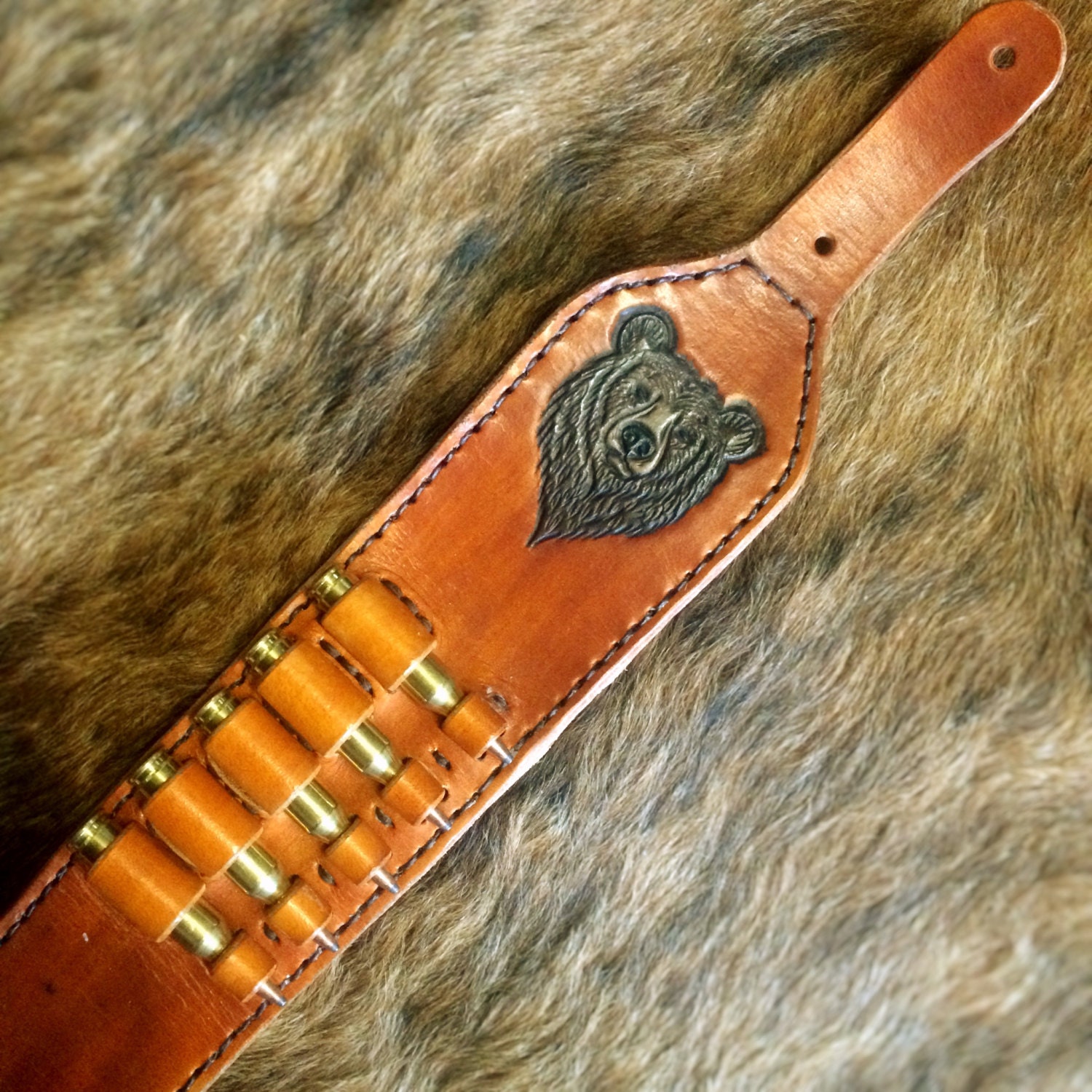 Black Bear & Ammo Loops Custom Leather Gun Sling Handmade Etsy