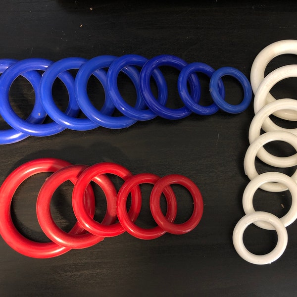 Plastic O-Rings Multiple Sizes, Blue, White, Red - Art Supply Craft Supply Leathercraft