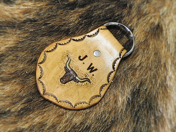 Custom Leather Bull Key Fob