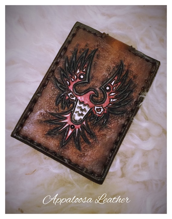 Leather Card Wallet With First Nations Art Thunderbird - Etsy