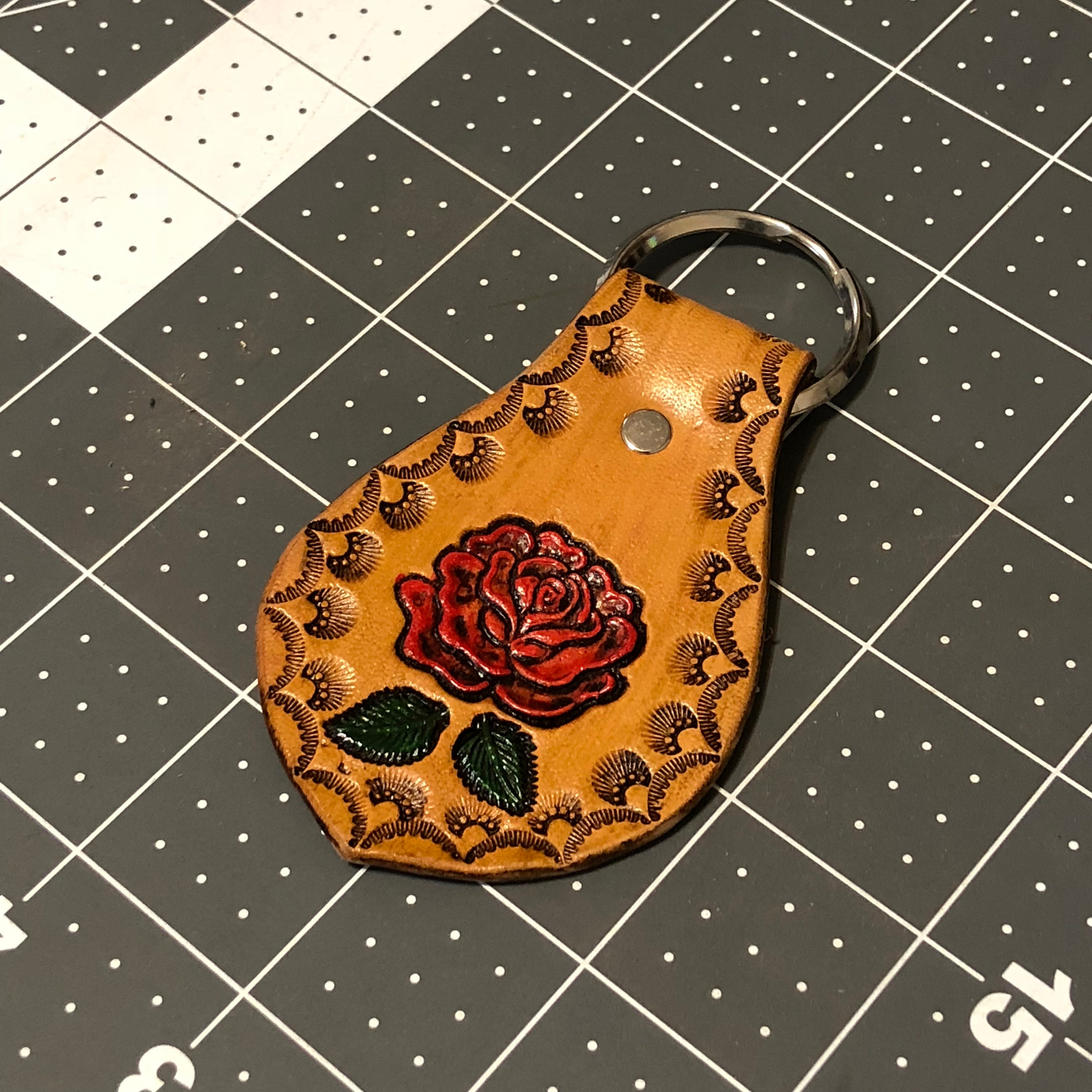 Custom Leather Rose Keychain Handmade Leather Keychain Etsy