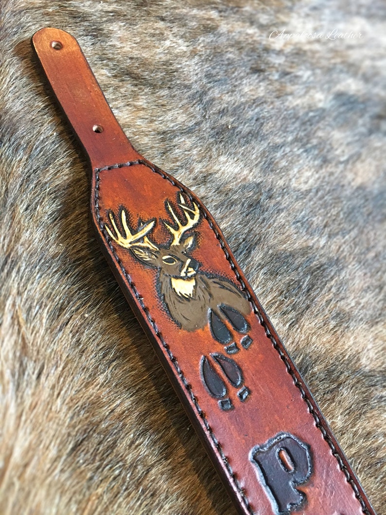 Whitetail Deer & Deer Tracks Custom Leather Gun Sling Etsy