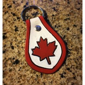 Canadian Flag Inspired Maple Leaf Leather Keychain