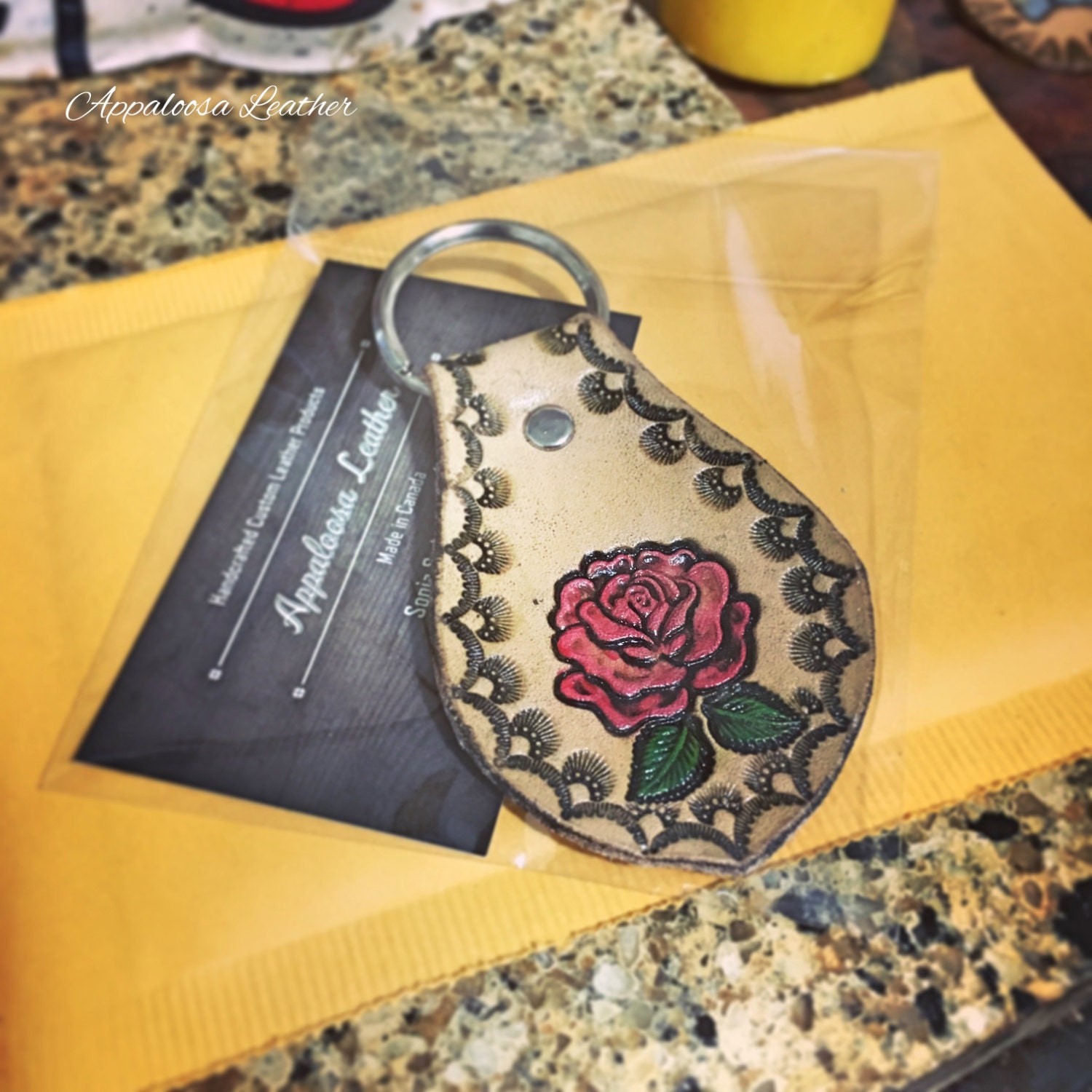 Custom Leather Red Rose Keychain Etsy Canada