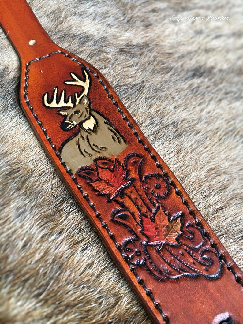 Whitetail Deer & Maple Custom Leather Gun Sling Handmade Etsy