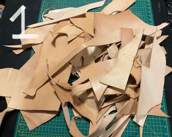 A Bit Less than 1 Pound Bundle Assorted Vegetable Tanned Cowhide Leather Scraps 