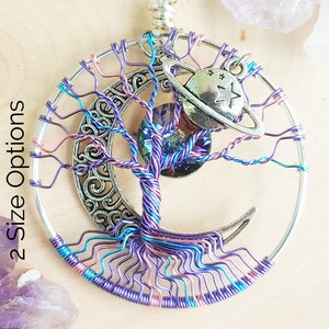 Pastel Galaxy Tree of Life Pendant / Space Jewelry / Celestial Necklace / Saturn Wire Wrapped Jewelry / Moon Necklace / Witchy Gifts for Her imagen 2