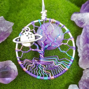 Pastel Galaxy Tree of Life Pendant / Space Jewelry / Celestial Necklace / Saturn Wire Wrapped Jewelry / Moon Necklace / Witchy Gifts for Her