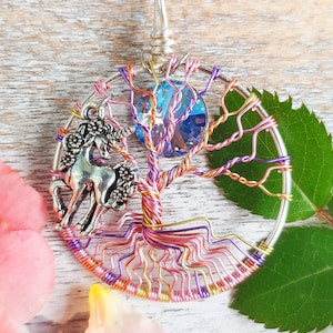 Pastel Unicorn Tree of Life Pendant / Nature Jewelry / Witchy Necklace / Magical Gift / Pagan Symbol