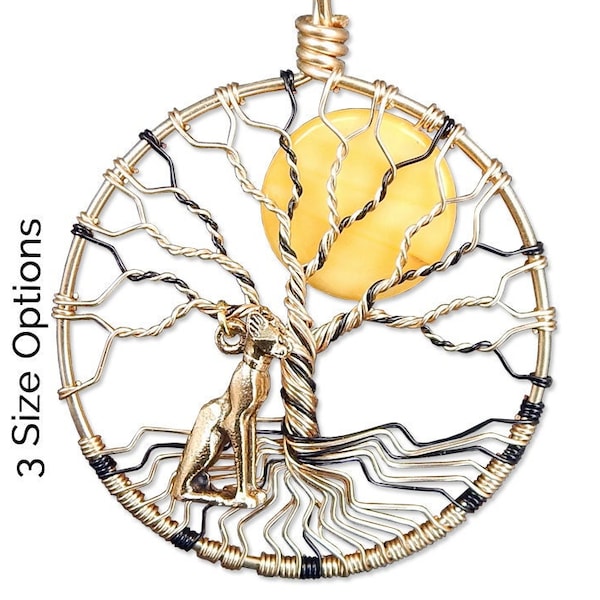 Bast Bastet Egyptian Goddess of Cats Protection Wire Wrapped Tree of Life Pendant