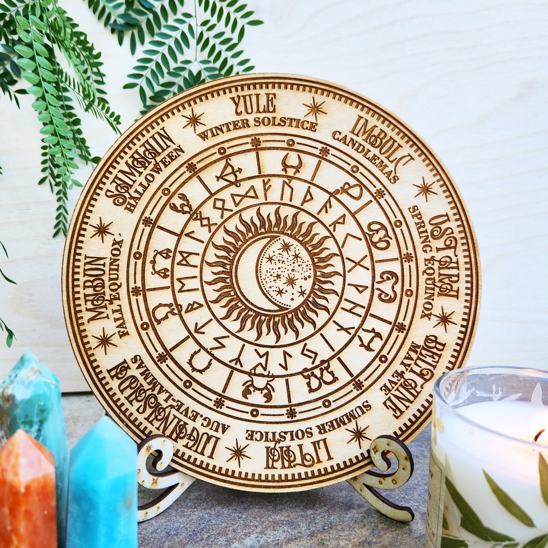 Wheel of the Year Calendar / Engraved Wood Altar Tile / Pagan Gift ...