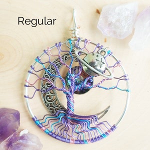 Pastel Galaxy Tree of Life Pendant / Space Jewelry / Celestial Necklace / Saturn Wire Wrapped Jewelry / Moon Necklace / Witchy Gifts for Her 50mm Regular